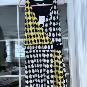 NWT Diane Von Furstenberg Moriko V-Neck Print Dress Sz 12 Yellow Black Silk